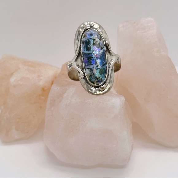 Amazing Vintage Sterling Silver Ancient Holy Land Roman Glass Ring - Picture 3 of 6